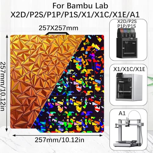 3D Printer Bambu Labs Build Plate for Bambu Lab P2S/X2D/X1C/X1/X1E/P1P/P1S/A1,Double Sided Chameleon+Flake Spring Steel Sheet Plate 257x257mm Flexible Removable Platform Bambu A1 3D Printer Plate - color: Chameleon+Flake