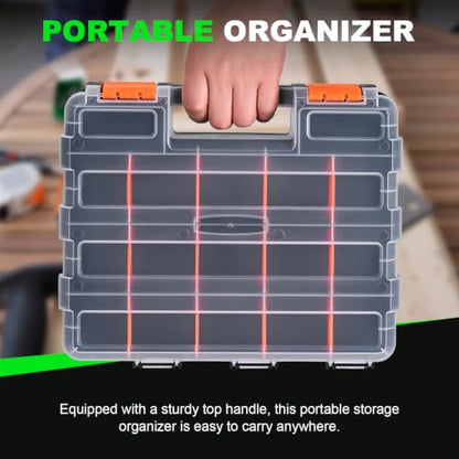 Tool Box with Transparent Lid, 2 Pack Hardware Organizer Box - color: Orange