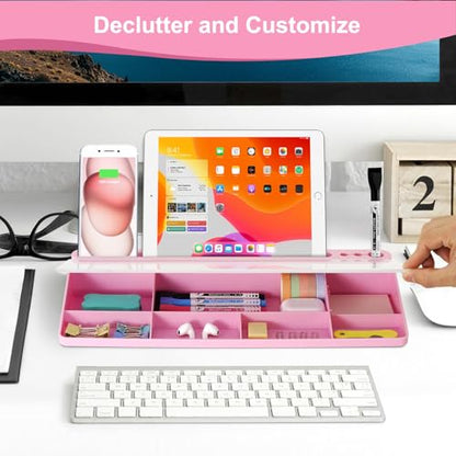 Desktop Glass Whiteboard with Storage, Desk Dry Erase White Board Pink - color: Organizer-pink