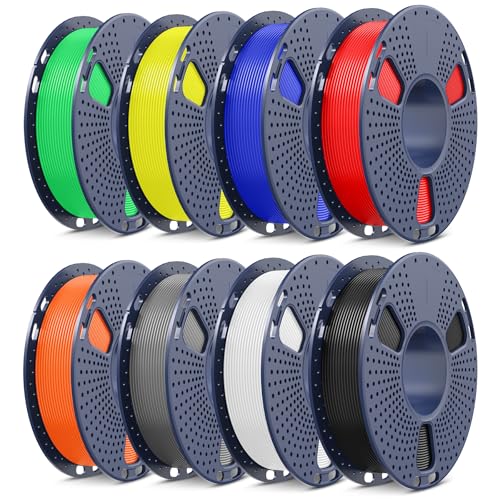 SUNLU PLA+2.0 3D Printer Filament, Multicolor Bundle, 8 Colors - color: Black+white+grey+red+klein Blue+yellow+green+sunny Orange