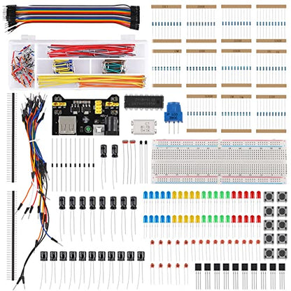DORHEA Electronics Component Fun Kit with Power Supply Module, Jumper Wire, Precision Potentiometer, Resistor, Breadboard, Capacitor, LED, Potentiometer Compatible with Raspberry Pi