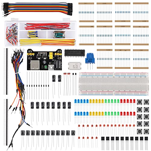 DORHEA Electronics Component Fun Kit with Power Supply Module, Jumper Wire, Precision Potentiometer, Resistor, Breadboard, Capacitor, LED, Potentiometer Compatible with Raspberry Pi