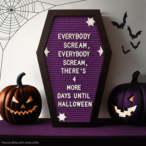 Nomnu Coffin Letter Board, Purple Goth Decor w/Bat Stickers, Spooky Emojis - color: Purple
