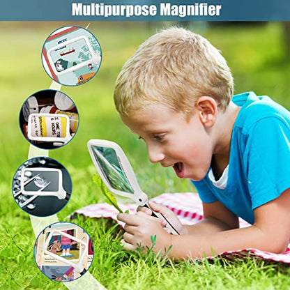 Folding Handheld Magnifying Glass with Light, 3X Large Rectangle Reading Magnifier, Dimmable for Seniors with Macular Degeneration, Newspaper, Books, Small Print, Lighted for Low Visions White Black - color: White