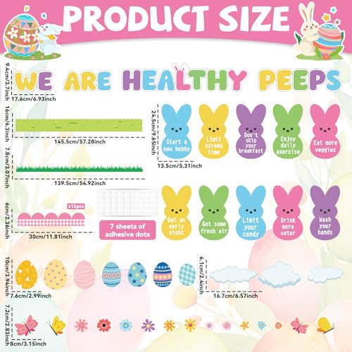 Easter Bunny Bulletin Board Set Easter Health Habits Bulletin Board Decoration Spring Bunny Cutouts Rabbit Good Habit Paper Cutout Spring Classroom Decoration for School Chalkboard Wall Decor Supplies - style: Easter Bunny