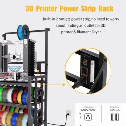 3D Printer Table with Filament Storage Printer Stand with Power Outlet,Heavy Duty 3D Printer Storage rack for ABS, PLA, TPU Filament Spools, Home Offices and Studios Carbon Fiber Black - color: Carbon Fiber Black