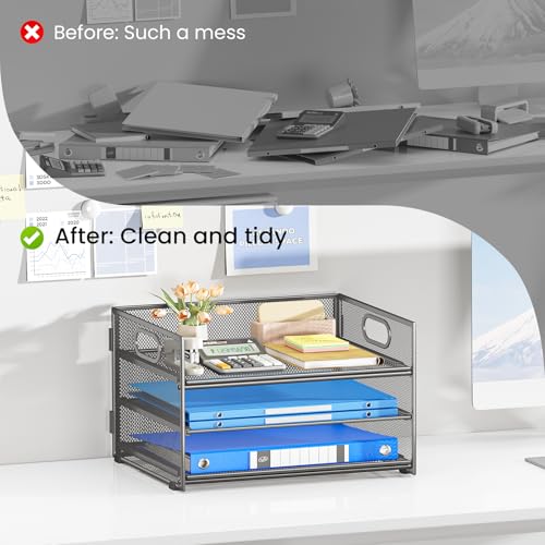 Paper Organizer for Desk,3 Tier Trays for Classroom File Folder,Gray - color: Gray, size: 12.6" x 9.1" x 8.1"