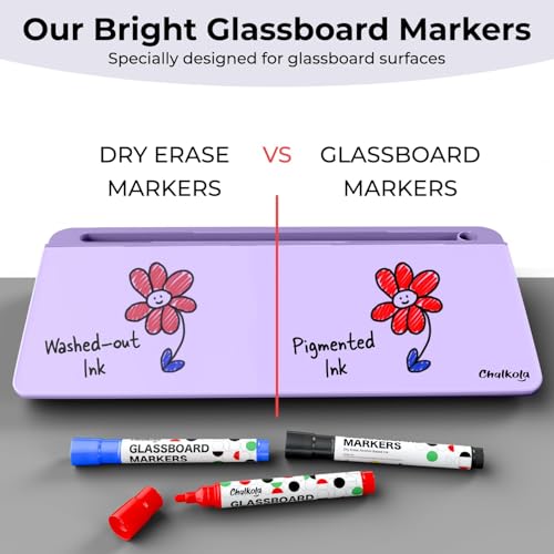 Chalkola Lavender Glass Desktop Whiteboard with Storage + 3 Markers - color: Lavender