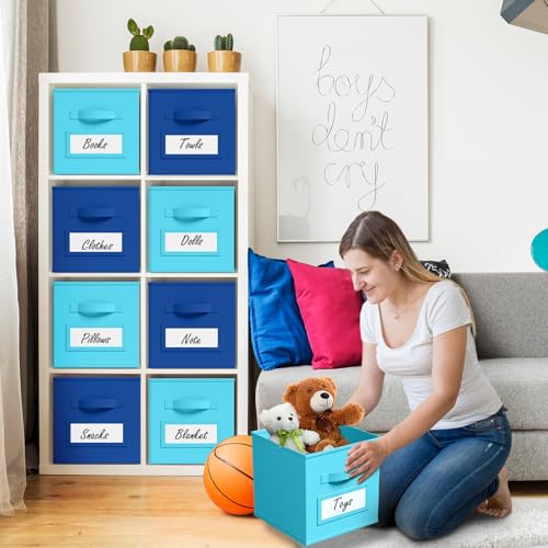 10 Pack Fabric Storage Cubes with Label 11" Collapsible Cube Bins, Blue - color: Lake Blue, Royal Blue, size: 11 Inch