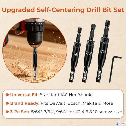 Upgraded Self-Centering Hinge Drill Bit, VIX Bit Set, High Speed Steel - color: Black, size: 3-Pc Set (5/64", 7/64", 9/64")