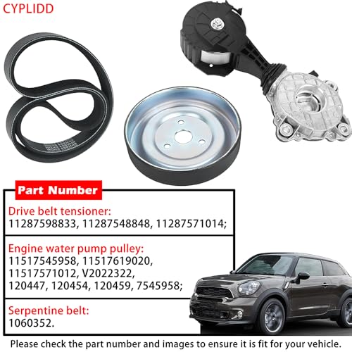 11287598833 Drive Belt Tensioner Idler Friction Wheel,Serpentine Belt and Engine Water Pump Pulley Compatible with Mini Cooper Countryman Paceman 2007-2016 Replaces 11517545958 1060352