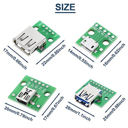 8 Pcs USB to DIP Adapter 2.54mm Type-C / Type-B / 2.0 / 2.0 Male / 3.0 / Micro / Mini / 4 in 1 to DIP Converter Breakout Board With Pin Header - style: Connector Set