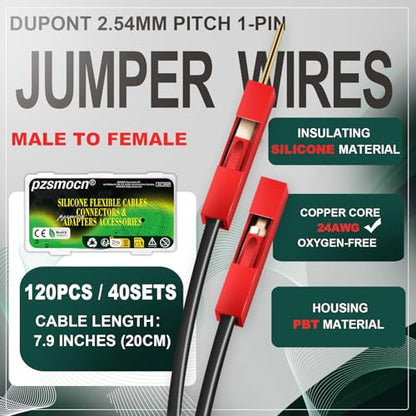 40 Sets / 120 Pcs for Dupont 2.54mm 1-Pin Male-Female Connector Kit - size: 1-Pin Female to Male, style: Red with Cable