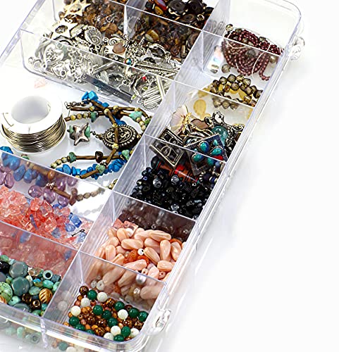 Exptolii 18 Grids Plastic Organizer Box with Dividers, Clear Compartment Container Storage for Beads Crafts Jewelry Fishing Tackles, Size 7.9 x 6.2 x 1.2 in (Pack of 3) - size: 1x 18 Grids (Pack of 3)