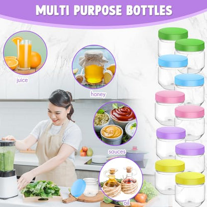Tanlade 60 Pcs 3 oz Clear Plastic Mini Mason Jars with Lids, Colorful - color: Colorful