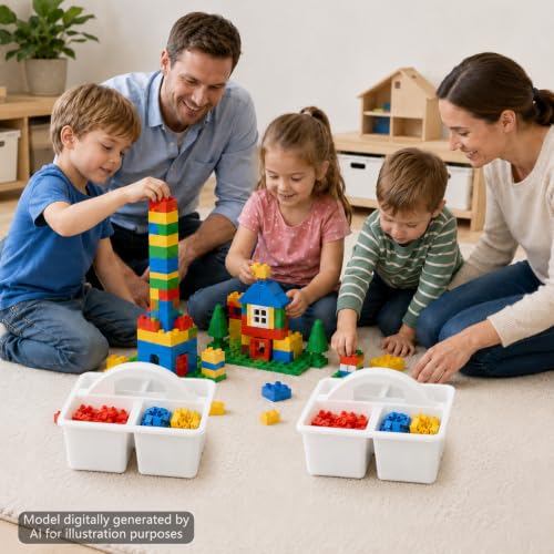 6 Pack 4 Compartment Classroom Caddy with Handle, White - color: White