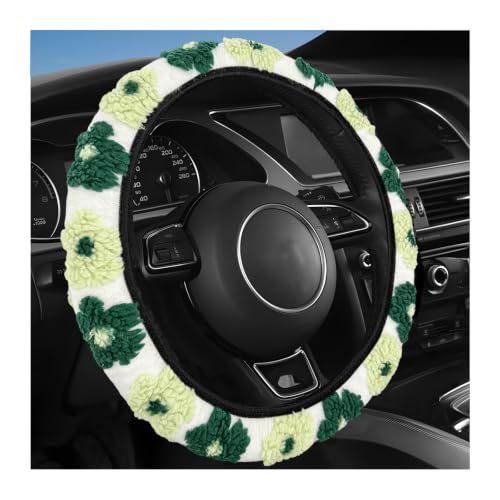 15" Plush Flower Car Steering Wheel Cover (Green) - color: Green