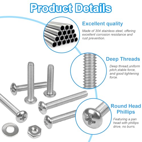 240pcs #6-32 Phillips Pan Head Machine Screws Nuts Washers Kit - size: #6-32