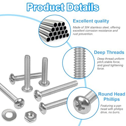 240pcs #6-32 Phillips Pan Head Machine Screws Nuts Washers Kit - size: #6-32