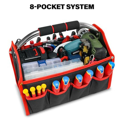 HAUTMEC 13 Inch Tool Bag, Foldable Open Top Tool Bag with Stiff Frame, Heavy-Duty Tool Tote with Padded Handle, Water-Resistant Base, Portable Tool Organizer for DIY & Jobsite Use – TB0001 - size: 13-Inch, style: Foldable