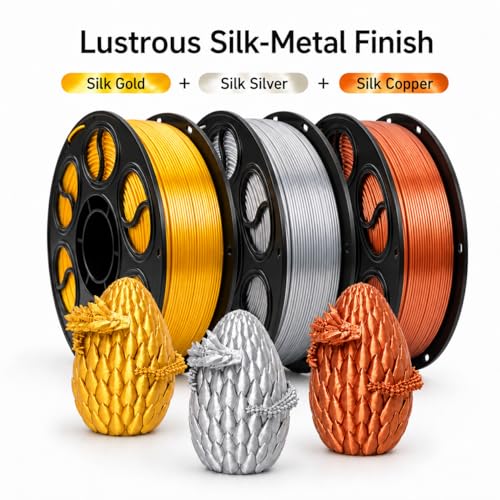 Shiny Silk PLA, 3D Printer Filament Bundle, Gold Silver Copper PLA Filament, 1.75mm ±0.02mm, AMS Compatible, 1kg x 3 Spools, Fits Most 3D Printers and 3D Pens - color: Gold Sliver Copper