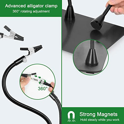 Magnifying Glass with Light and Stand, EOOKU Flexible Magnetic Helping Hand, 5X&10X 12V 108pcs LED Beads Magnifying Lamp, 3 Modes Adjustable Swivel Gooseneck Arms & Heavy Duty Base Plate