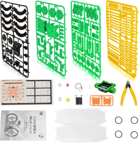 Solar Robot Kit, 14-in-1 STEM Building Toy for Kids DIY Science Robotic Set - color: Green