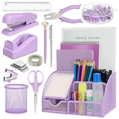 13-in-1 Office Desk Organizer Set for Back to School Supplies Accessories - color: Purple