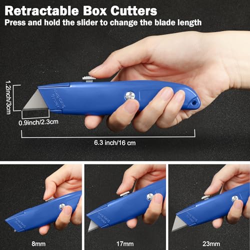 Reginary 20 Pcs Box Cutter Bulk Retractable Utility Knife, Dark Blue - color: Dark Blue
