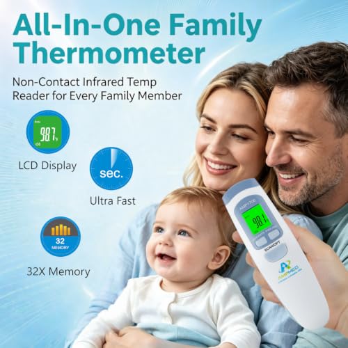 No-Touch Medical Grade Infrared Forehead Thermometer - color: White Blue