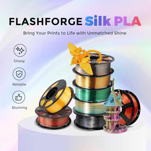 Flashforge 3D Printer Filament Silk PLA 1.75mm 1kg Spool-Dimensional Accuracy +/- 0.02mm (Metal Grey) - color: Metal Grey