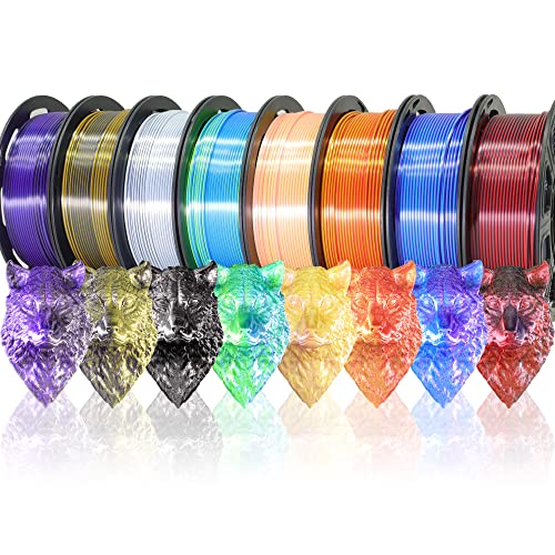 8 Spools Dual Color Silk PLA 3D Printer Filament Bundle, Silk White/Black, Red/Black, GoldBlack, PurpleBlack, Purple/Blue, Red/Gold, Green/Blue, Yellow/Pink, 1.75mm Bicolor Silk PLA 250gX8