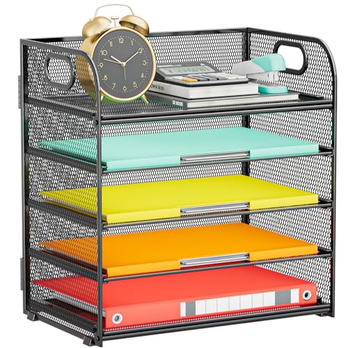 Paper Organizer Letter Tray with Handle, 5-Tier Black - color: Black, size: 12.6" x 9.1" x 13.4"