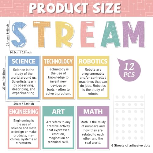 Stream Science Bulletin Board Set Stream Classroom Decors Scientist Posters Gear Shaped Cutouts Educational Chalkboard Banner Wall Door Decor for Teacher Elementary Middle School High School (Pastel) - color: Pastel