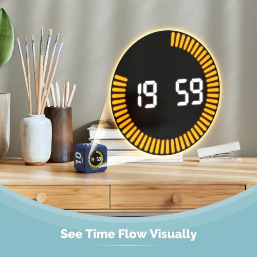 KADAMS Pomodoro Timer – Visual Cube with 5/10/30/60 Min Presets, LED Countdown Ring & Count Up Mode, Silent Flip Productivity Timer for Study, Classroom, Office, Cooking (Navy Blue 5-10-30-60) - color: Navy Blue 5-10-30-60