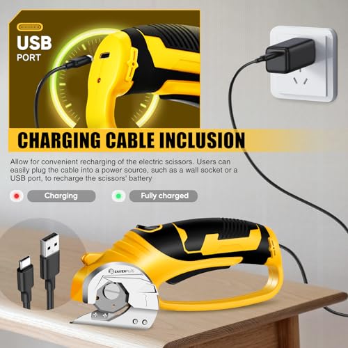 SakerPlus Cordless Electric Scissors, 4V Rechargeable Cardboard Cutter - size: Rotary Cutter with Carrying Case (Standard)