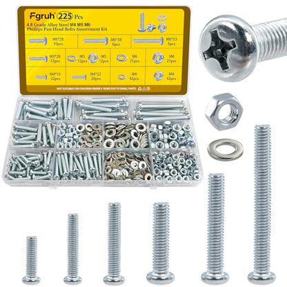 225pcs M4M5M6 Pan Head Machine Screws Assorted Kit,14/22/28/38/53 mm - size: S M4M5M6 225pcs