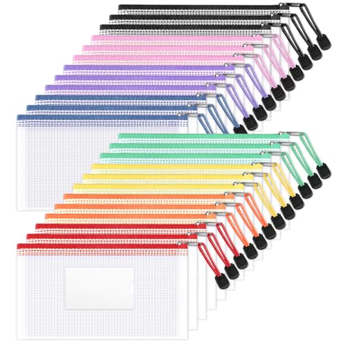 Sooez 24 Pack Mesh Zipper Pouch Bags with Label Pocket, A6 (9.1×4.7 in) - size: A6