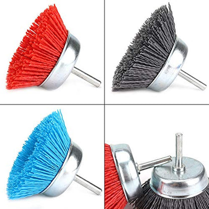 Alysontech 3-inch(75mm) Assorted Nylon Cup Brushes set nylon cup set with 1/4 shank 3Pcs