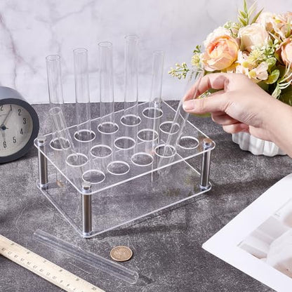 UNICRAFTALE 1 Set 15-Holes Acrylic Test Tube Holder Rack Lab Supplies Rectangle Clear Test Tube Rack Round Holes Test Tube Holder Hole 8mm for Test Tubes Chemistry Laboratory 7.8x5.28x2.93 Inch - size: 19.8x13.4x7.45cm
