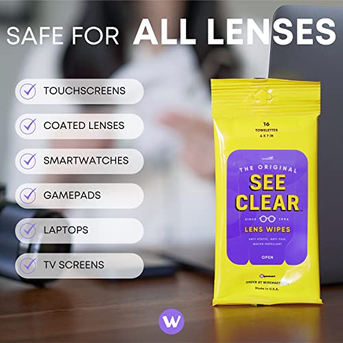 See Clear Original Lens Cleaning Wipes - Pre-Moistened Eyeglass & Screen Cleaning Cloth Towelettes - Streak Free, Scratch Free Lens & Electronic Screen Cleaner - 12 Resealable Packs of 16 (192 Wipes) - size: 16 Count (Pack of 12)