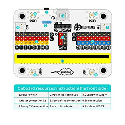 ELECFREAKS microbit Wukong Expansion Board Adapter for microbit Drive 8-Way Servo / 2-Way Motor / 8-Way Sensor, Breakout Board with 8 LED / 4 Rainbow LED