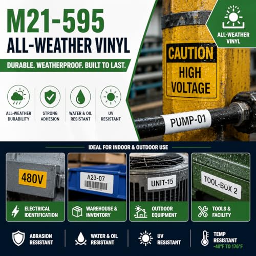 1 Pack Compatible with Brady M21-375-595-WT, Black/White, 0.375" x 21' - color: Black-on-white, size: 0.375" X 21'
