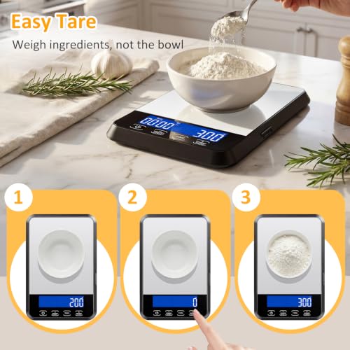 Letron Food Scale, 33 lb / 0.1 oz High Precision Kitchen Scale for Sourdough Bread, Built-in 7 Units, Timing & Tare Function, Rechargeable Digital Kitchen Scale for Food, Baking, Cooking, White - color: Silver