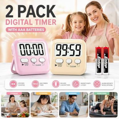Antonki 2 Pack Digital Timer for Kids Classroom Kitchen Timers for Cooking - color: Lovely Pink + Light Peach