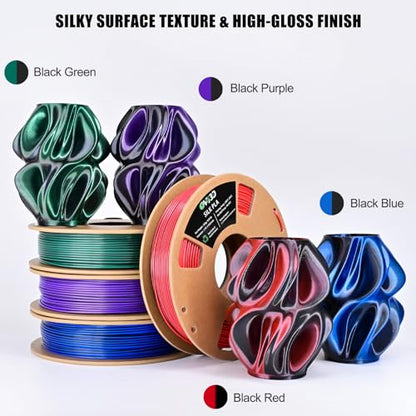 OVV3D PLA 3D Printer Filament Bundle 250g x 4 Spools, Silk PLA Filament - color: Silk Black Purple Red Green Blue
