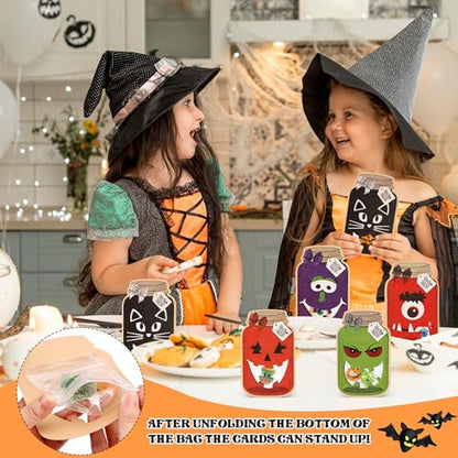 Halloween Treat Bags with Cards 50-Pack, Mason Jar Goodie Bag for Kids - color: Halloween Party Treat Bags Cards