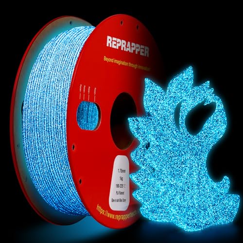 RepRapper Glitter Glow in The Dark Blue 3D Printer Filament, Shiny Galaxy 1KG PLA Filament (2.2lbs) 1.75mm, Sparkle Laser Series 3D Printing Filament for 3D Printer - color: 1 Glitter Glow Blue 1kg