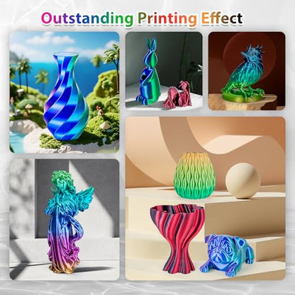 Silk Rainbow PLA Filament 1.75mm Bundle, Shiny Fast Color Changing Gradient 3D Printer Filament 4-Pack (250g/Spool, 1kg Total), High Gloss & Smooth Finish for Articulated Dragon Toys, 3D Art Crafts - color: Candy+forest+universe+red Blue Green+black Red 4