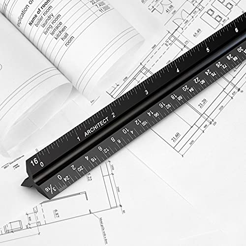 12" Architectural Scale Ruler Aluminum Architect Scale Ruler, Black - color: Black